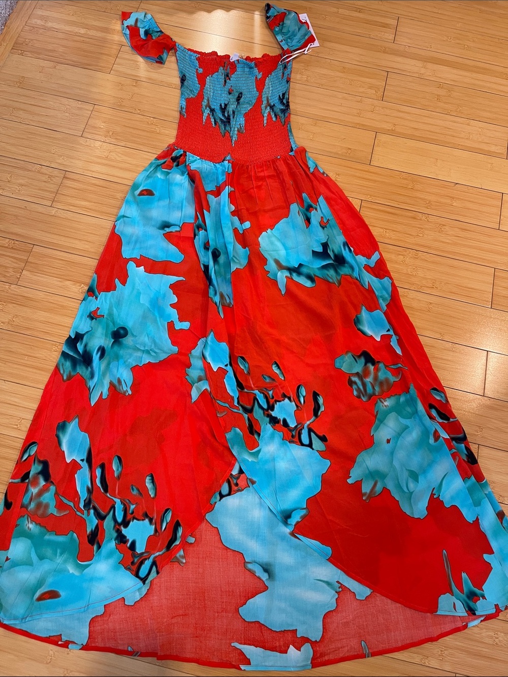 NWT Women Anthropologie Red & Turquoise Floral Maxi Summer Garden Party Dress S